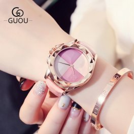 『 時計のプレゼントを贈る 』GUOU 腕時計 時計 レディース 女性用 ウォッチ セレブ 人気 クリスタル アクセサリー ラッピング無料 かわいい おしゃれ ゴールド ブレスレット革ベルト カジュアル 通勤 通学 88152