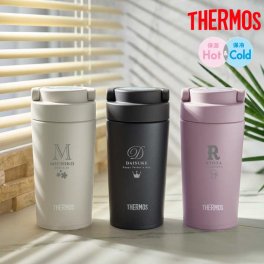 【名入れ 無料】L6 サーモス 真空断熱 ケータイタンブラー THERMOS JOV-321《イニシャル》(タンブラー 水筒 名入れボトル 保温 保冷 マイボトル 真空 断熱 魔法瓶構造 マグボトル 蓋つき フタ付き ギフト プレゼント 誕生日 通勤 通学 子ども 320ml 持ち手)