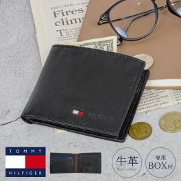 財布 メンズ 二つ折り トミー ヒルフィガー TOMMY HILFIGER 本革 お財布 ウォレット お札いれ 小銭入れあり カードケース 二つ折り財布 牛革 レザー 化粧箱 入り 箱付 プレゼント おしゃれ かっこいい 黒 ブラック シンプル 男性 中学生 高校生 大学生 ギフト レディース