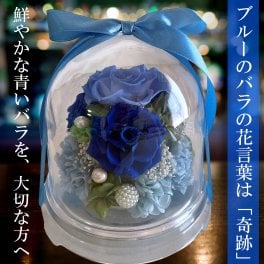 花言葉「奇跡」の青いバラをドームに封じ込めた人気のプリザーブドフラワー 結婚祝い、プロポーズにおすすめ ｜ フローリストレマン チャーム（ブルー）