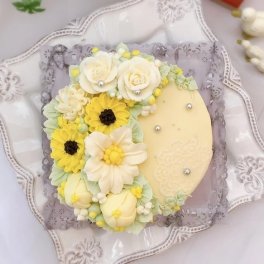 5号15㎝ 花畑のフラワーケーキ(バタークリームケーキ、チーズケーキ味）