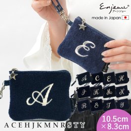 人気商品 日本製 選べるイニシャル ミニストラップポーチ ネイビー イニシャル刺繍 送料無料 小さめ Enjeau ギフトラッピング対応可  ※ネコポス便発送