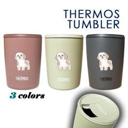 【新商品】シーズー～イラスト サーモス 蓋つき タンブラー 300ml 保温 保冷 ステンレス マグカップ ふた スライド ワンタッチ 真空 断熱 二重構造 オリジナル シーズー 犬 ペット