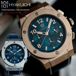 HYAKUICHI ヒャクイチ クロノグラフ メンズ 腕時計 レザー 日本製ムーヴメント ネイビー ブルー ブランド ランキング 人気 10気圧防水 ウォッチ HAYKU1-008A
