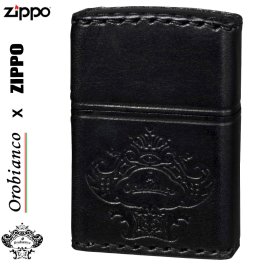 【名入れ】【送料無料】 ZIPPO ジッポ ライターオロビアンコ　OROBIANCO　国産牛革巻き、手縫い お祝い 卒業 入学 就職 退職 誕生日 ブラック [ORZ-001-BK]