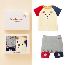 ミキハウスホットビスケッツ　顔ドン！Tシャツ＆ハーフパンツセット＜BOX付き＞　ギフトラッピング　出産祝い　誕生日　お祝い　入園祝い　キッズ服　ベビー服