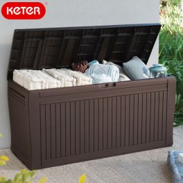 物置　ケター コンフィーガーデンボックス（Keter　Comfy Garden Box）【大型宅配便】 ガーデニング ウッド調 樹脂製 耐候性 錆びない ゴミ箱 座れる ベンチ 収納庫 ストッカー 収納ベンチ 園芸用品 分別 ゴミ置き場 おしゃれ 屋外 室内し 横長 長方形 直方体 四角 花壇 プランター 仕切り 目隠し 野菜 