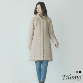 ダウンコート レディース フード付き ロング丈 ブラック 黒 カーキ ベージュ ミセス スタンドカラー ダウン コート 冬 大人 保温 防寒 暖かい 軽量 デイリー 秋 冬 アウター ブランド filomo カジュアル ギフト プレゼント (08000277r) バレンタイン 成人祝い