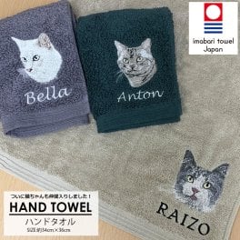 今治タオル ハンドタオル 猫 ねこ ネコ 名入れ 刺繍 刺しゅう 名入れ刺繍 ネーム刺繍 オーダー ネームオーダー オーダーネーム 名前 ギフト プレゼント お散歩 キジトラ サバトラ チャトラ ハチワレ はちわれ ハンドタオル