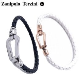 【金属アレルギー対応】ザニポロタルツィーニ Zanipolo Terzini サージカルステンレス製ペア（男女2本セット）レザーブレスレット メンズ ＆ レディース 馬蹄型 (ホースシュー) ZTB2610-SSBK-SRGWH お誕生日 ホワイトデー クリスマス 結婚記念日 プレゼント ギフト 贈り物 恋人 カップル 夫婦 ZTB2610-SSBK-SRGWH