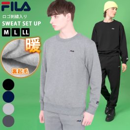 FILA フィラ メンズ スウェット 上下 セット 裏起毛 あったか 秋 冬 スポーツブランド ワンポイントロゴ セットアップ ルームウェア パジャマ 部屋着 トレーナー 長袖 ロングパンツ シンプル 無地 黒 紺 2024fw outfit別注
