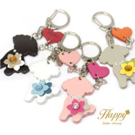 Happy 名入れ ベビー プードル ハート 花 リボン キーホルダー 日本製 本革 キラキラ スワロフスキー レディース 大人 かわいい 可愛い おしゃれ 女性 子供 キーリング ストラップ バッグチャーム レザー 革 アクセサリー 車 鍵 犬 いぬ 雑貨 ブランド トイプー