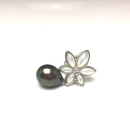 真珠 ブローチ パール 黒蝶真珠 9.7mm ピーコックグリーン シルバー シェル 植物 69353 イソワパール