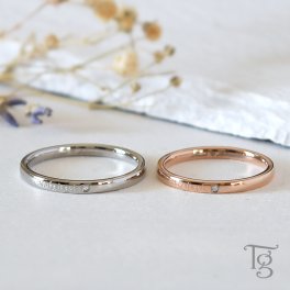 ペアリング カップル 2個セット 刻印 ステンレス 金属アレルギー対応 つけっぱなし ダイヤモンド シンプル スティールシルバーカラー ローズゴールドカラー 細身 甲丸 おしゃれ 指輪 マリッジリング 結婚指輪 サージカルステンレス 316L ノンアレルギー【grsd116pair】