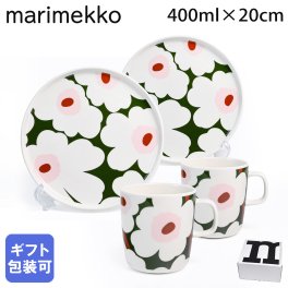 マリメッコ marimekko マグカップ コップ ペアセット 400ml プレート 20cm Unikko ウニッコ グリーン 74015 074015 163 洋食器 テーブルウェア 北欧食器 北欧デザイン 成人祝い ホワイトデー