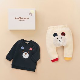 ミキハウスホットビスケッツ  顔ドン!トレーナー&パンツセット ＜BOX付き＞ギフトラッピング　出産祝い　誕生日　お祝い　入園祝い　キッズ服　ベビー服
