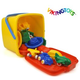 VIKINGTOYS バイキングトイズ ミニチュビーズ 16個入 バケツセット 156022[プラスチック おもちゃ 車 飛行機 トラック ボート おもちゃ箱 セット 男の子 ベビー キッズ 出産祝い 誕生日 クリスマス プレゼント ギフト 人気]