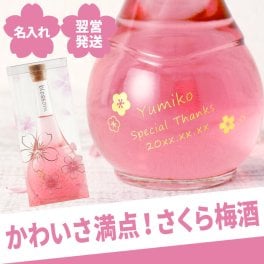 【 送料無料 】【 名入れ さくら 梅酒（単品） 500ml 】 プレゼント 女性 30代 40代 50代 60代 70代 お酒 南高梅 ピンク 金箔 かわいい おしゃれ 名前入り 名入り ギフト 誕生日 母 妻 彼女 祖母 退職 還暦 古希 長寿 記念品 贈り物 おすすめ お祝い
