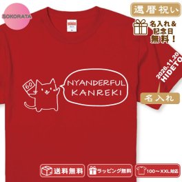 還暦祝いTシャツ 名入れ 猫が全力でお祝い！還暦ニャンダフルTシャツ全2色 半袖 綿100％ 60歳 還暦祝い じいじ ばあば 還暦プレゼント 敬老の日 記念品 還暦記念品