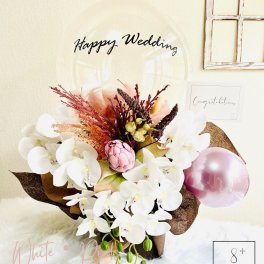 【文字入れ可】くすみカラー胡蝶蘭／胡蝶蘭アレンジ　【ラッピング・メッセージカード付き】長く楽しめる造花3Dアレンジ 結婚祝い 結婚式 祝電 電報 誕生日 パーティー サプライズ 記念日 友達 上司 先輩 後輩 会社 開店祝い 開業祝い 周年祝い 胡蝶蘭 白 ホワイト 豪華 上品 綺麗 可愛い おしゃれ 華やか くすみカラー 送料無料（北海道除く）