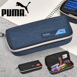 筆箱 PUMA プーマ PM506 小学生 男の子 箱型 大容量 ペンケース シンプル 中学生 高校生 男子 かっこいい ボックスタイプ 多機能 文房具 筆記用具 ファスナー スリム コンパクト ロゴ スポーツ ブランド グッズ 入学 新学期 メッシュポケット トレー型 ブラック ネイビー