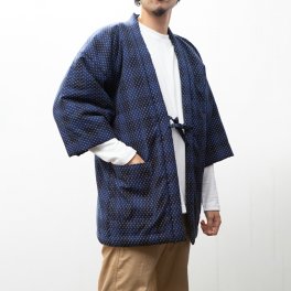 手詰め中綿はんてん ドビー織あられ格子柄 男性用＜日本製久留米産＞袢纏 半天 どてらちゃんちゃんこ 丹前