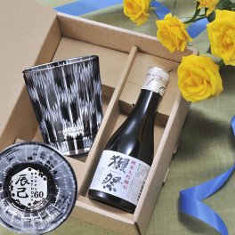 退職 異動 名入れ ギフト SXX 酒セット 獺祭 純米大吟醸 45 180ml & 切子 グラス 矢絣 セット ギフトBOX入り / 選べるカラー 赤 黒 紫 母の日 父の日 還暦 喜寿 古希 退職