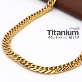 純チタン 6面カット ダブル喜平ネックレス ゴールド 18K GP チタンネックレス 太め TITANIUM gold