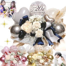 卒業式　バルーン プレゼント 電報 誕生日 韓国風 フラワースタンド 発表会 結婚式 記念日 お名前入り モノトーン 造花