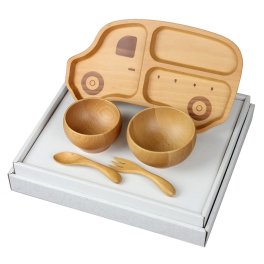 【お食い初め】北欧産のブナの木で作られた子供食器セット くるま 名入れ可能◆ナチュラルなぶな材使用。ご自宅はもちろんギフトにも◎