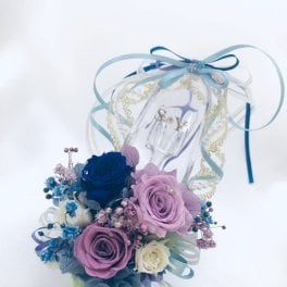 【プリザーブドフラワー／ガラスの靴ミニシリーズ】パープルと青い薔薇のフラワーシューズ