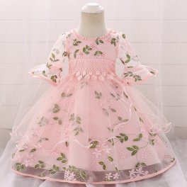 【ラッピング無料】 ベビードレス　 ドレス 結婚式 女の子　子供　ドレス　誕生日　　パーティードレス リボンドレス　かわいい　花柄　 フラワーガール　 ７０ 80 90  灰色　ピンク　七五三