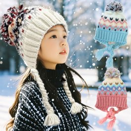 子供帽子 女の子 ニット帽子 冬 防寒 保温 ジュニア 帽子 冬 こども ニット帽子 ボンボン付き かわいいニット帽子