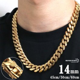 ステンレス 316L 太め 幅14mm メンズネックレス 18k gp 金 ゴールド 喜平チェーン B系 ヒップホップ HIPHOP マイアミキューバンリンク 喜平ネックレス きへい 50cm 60cm 男性