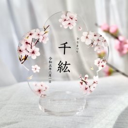 納期15日)ひな祭り　namaefuda　＜sakura＞アクリル　命名札　桃の節句　名前旗　命名書　3.3 　初節句　記念品　お祝い　ひな人形　雛飾り　女の子　桜　雛人形　命名　命名札　木製 名前旗 ローマ字 日本語対応 　日本製　木　立て札　インスタ人気　国産　つるし飾り　おしゃれ　シンプル　
