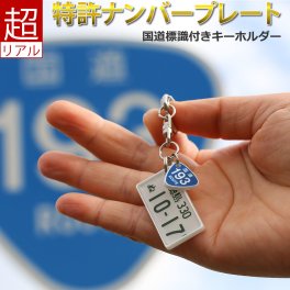 国道標識付 特許ナンバープレートキーホルダー ストラップ ポスト投函 メール便（ネコポス）送料無料/レーザー彫刻 フレーム付き 自動車ナンバーキーホルダー 鍵 スマホ キーケース キーリング 父の日 母の日 敬老の日 プレゼント ギフト