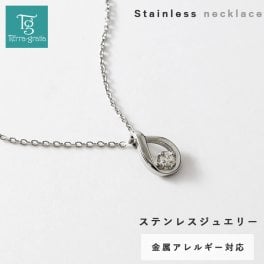 ネックレス レディース ステンレス  金属アレルギー対応 キュービックジルコニア スティールシルバーカラー しずく ドロップ シンプルコーデ 大人かわいい 大人カジュアル プレゼント テラグラティア Terra-gratia【gnss353st】単品