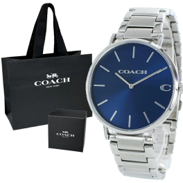 ブランド 紙袋 ショッパー付き COACH コーチ 時計 メンズ 父の日 腕時計 手表 CHARLES チャールズ シンプル シック ブルー 青文字盤 シルバー ブレスレット 14602429 ビジネス 男性 ブランド 誕生日 プレゼント ギフト 成人 卒業 入学