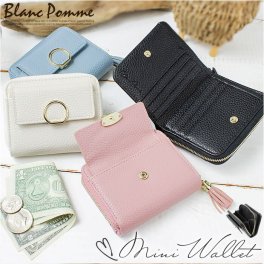 財布 レディース 二つ折り 通販 Blanc Pomm 二つ折り財布 サイフ ミニ財布 お財布 ミニウォレット コンパクト 合皮 フェイクレザー 小銭入れ おしゃれ かわいい 女子 女の子 中学生 高校生 女子高生 タッセル 小さい ギフト
