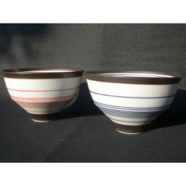 【名入れ】　有田焼　呉須錆線紋(青・朱)　夫婦茶碗
