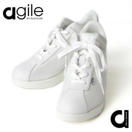 ルコライン 靴 アージレ バイ ルコライン スニーカー agile-016WH LEATHER NETT メッシュ × 本革 ホワイト 白 サイドファスナー付 agile by RUCO LINE シューズ