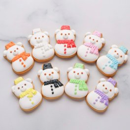 くま雪だるま アイシングクッキー オーダー 文字入れ 名前入れ 誕生日 プレゼント パステル 可愛い 淡色 雪だるま