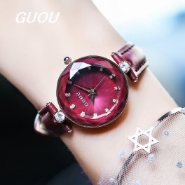 GUOU 腕時計 時計 レディース 女性用 ウォッチ セレブ 人気 クリスタル ガラスカット アクセサリー ラッピング無料 送料無料 かわいい おしゃれ ゴールド ブレスレット 旅行 イベント カジュアル 通勤 通学 丸い 円形 66611