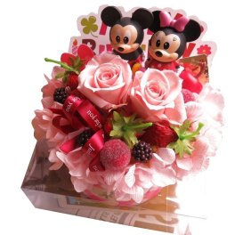 結婚祝い ギフト 人気 ミッキー ミニー 他 フラワーギフト フラワーケーキ プリザーブドフラワー入り ケース付き 誕生日プレゼント 彼女 友達 友人 ディズニーマスコット種類はおまかせ