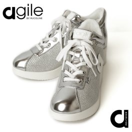 ルコライン 靴 アージレ バイ ルコライン スニーカー agile-022SI STAR ラメ生地 シルバー合皮 ファスナー付 agile by RUCO LINE