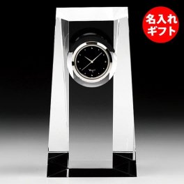 【名入れ】カガミクリスタル クロック 時計 Q428 ( ネーム メッセージ 名前入り ) 法人 記念品 創立記念 周年記念 竣工 表彰 還暦 退職祝い オリジナルギフト  ガラス 彫刻