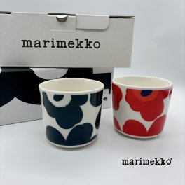 マリメッコ　ウニッコ　ラテマグ　2個セット　結婚祝い 食器セット レッド　ダークブルー　 彫刻無料　マリメッコ　ラテマグ イニシャル・名前彫刻ペアマグ 名入れマグ　ウニッコ  ペアマグ　ハンドル無し 【結婚祝】【出産祝】【退職祝】【引越祝】【還暦祝】【記念品】