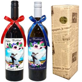 【送料無料】写真&名入れの ワイン 【赤と白から選べる720ml】ラベルも選べる。お洒落な花柄ブーケラベルにお写真をお入れいたします。美味しい スペイン産ワイン をギフトに！[結婚祝い・誕生日・名入り・母の日・プレゼント・内祝い・お返し・名前入り]