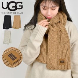 マフラー UGG アグ ブランド 101106 レディース リブニットマフラー ニットマフラー スカーフ 厚手 暖かい ウール混 ナイロン おしゃれ かわいい シンプル ロゴ リブ編み チャンキー 洗える ブラック グレー ブラウン 通勤 通学 女性 クリスマス 誕生日 プレゼント ギフト