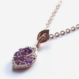 天然アメジストネックレス リーフモチーフピンクゴールドカラーCZ入り【ギフトラッピング済み】 【2月誕生石アメジスト】【レディース,激安,特価,通販】